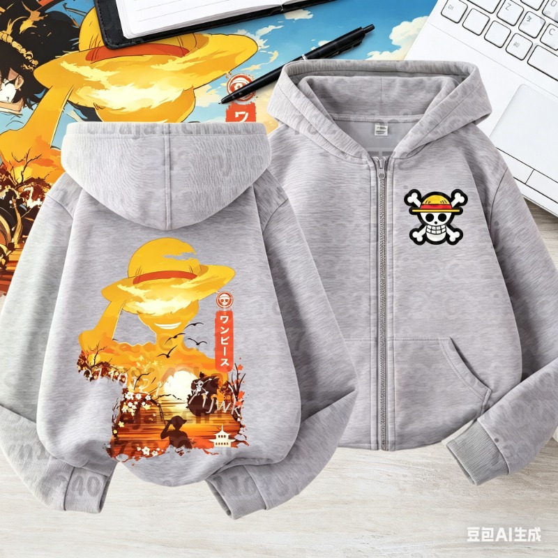 Graphic Hoodie Streetwear - เสื้อฮู้ดลูฟี่แบบซิป Unisex แจ็คเก็ตสตรีทแวร์ลำลอง ลายกราฟิกอนิเมะ ฤดูใบไม้ผลิ/ฤดูใบไม้ร่วง 2026