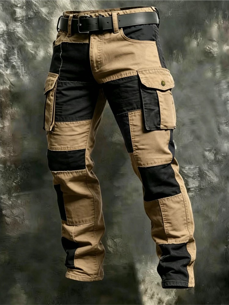 Cargo Pant Wide - กางเกงคาร์โก้ผู้ชายผ้าฝ้ายสีกากี กางเกงลำลองผู้ชายสไตล์ทหาร กางเกงจ็อกเกอร์คาร์โก้หลายกระเป๋า แฟชั่นสีดำ กางเกงทหารสีดำ กางเกงทำงาน