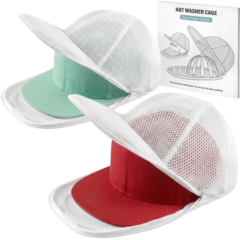 Baseball Cap Fitted - 2/4 แพ็ค ตะกร้าซักหมวกสำหรับเครื่องซักผ้า, โครงทำความสะอาดหมวกเบสบอลพร้อมถุงตาข่าย, รักษาทรงสำหรับปีกหมวกแบบแบนและโค้ง, เหมาะสำหรับผู้ใหญ่,
