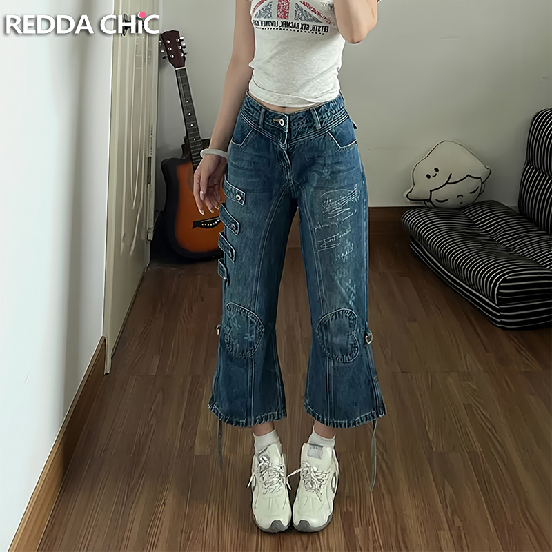 Cargo Pant Wide - กางเกงขาสั้นคาร์โก้พิมพ์ลายกราฟฟิตีสำหรับผู้หญิง ReddaChic สไตล์เรโทร เอวต่ำ ทรงหลวม ขากว้าง