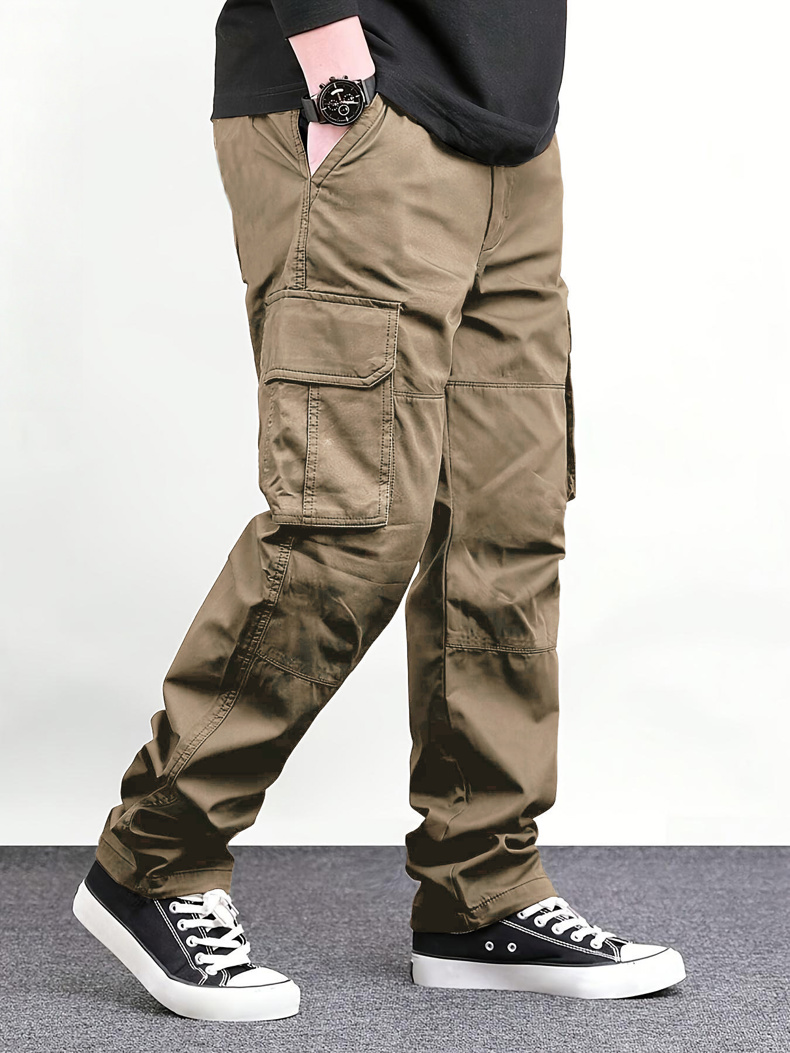 Cargo Pant Wide - กางเกงคาร์โก้ผู้ชายสีดำหลายกระเป๋า ทรงหลวม ขากว้าง สไตล์สตรีทแวร์ กางเกงทำงาน