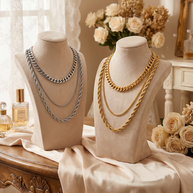 Fashion Street Singapore - สร้อยคอสแตนเลสสตีลแบบ Cuban Link สำหรับผู้ชาย เครื่องประดับหลายชั้น สไตล์พังก์