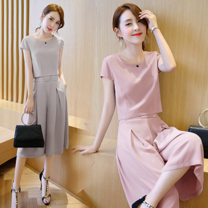 Street Fashion Vendors - ชุดเดรสผ้าฝ้ายฤดูร้อน เสื้อยืดคอกลม แขนสั้น ความยาวปานกลาง ชุดเซ็ตสองชิ้น แฟชั่นลำลองสำหรับพ่อค้าแม่ค้าริมทาง