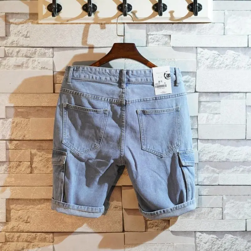 Cargo Pant Wide - หลวมตรงกางเกงยีนส์สั้นกางเกงสําหรับชายกว้างกางเกงยีนส์กางเกงขาสั้นกระเป๋า Baggy Jorts ยืด Rude Emo