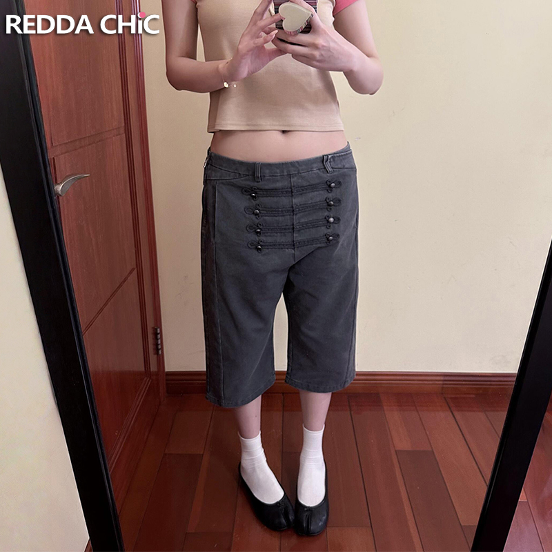 Cargo Pant Wide - กางเกงยีนส์ ReddaChic Napoleon Capri สำหรับผู้หญิง สีเทาวินเทจ