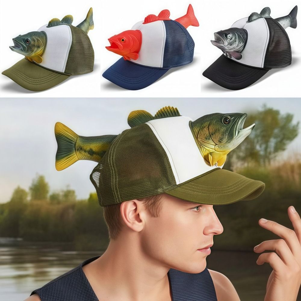 Baseball Cap Fitted - หมวกแก๊ปตาข่ายลายปลา 3 มิติ ตลกๆ ปรับขนาดได้ หมวกตกปลาแบบใหม่