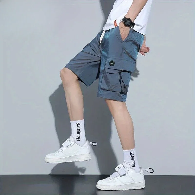 Cargo Pant Wide - กางเกงขาสั้นสินค้าผู้ชาย Baggy Elastic เอวหลวมกว้างสีฟ้าชายสั้นกางเกงขนาดใหญ่และสูง Designer สบายยอดนิยม