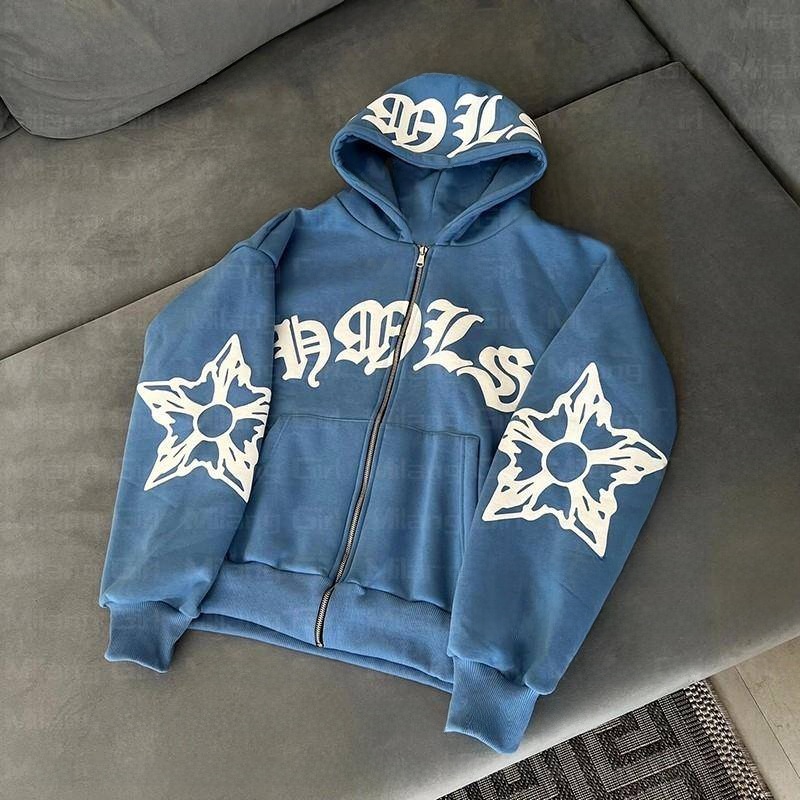 Graphic Hoodie Streetwear - เสื้อฮู้ดซิปสไตล์โกธิคพังก์ พิมพ์ลายเกล็ดหิมะ ตัวอักษร สำหรับผู้หญิง แขนยาว บุขนด้านใน