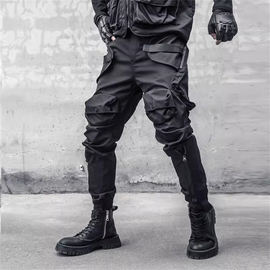 Techwear Pants Tactical - ผู้ชายY2Kกางเกงซิปกระเป๋ายุทธวิธีTechwear Ninja Joggerกางเกงสีดําแฟชั่นStreetwearกางเกงPunk Sweatpantsกางเกง
