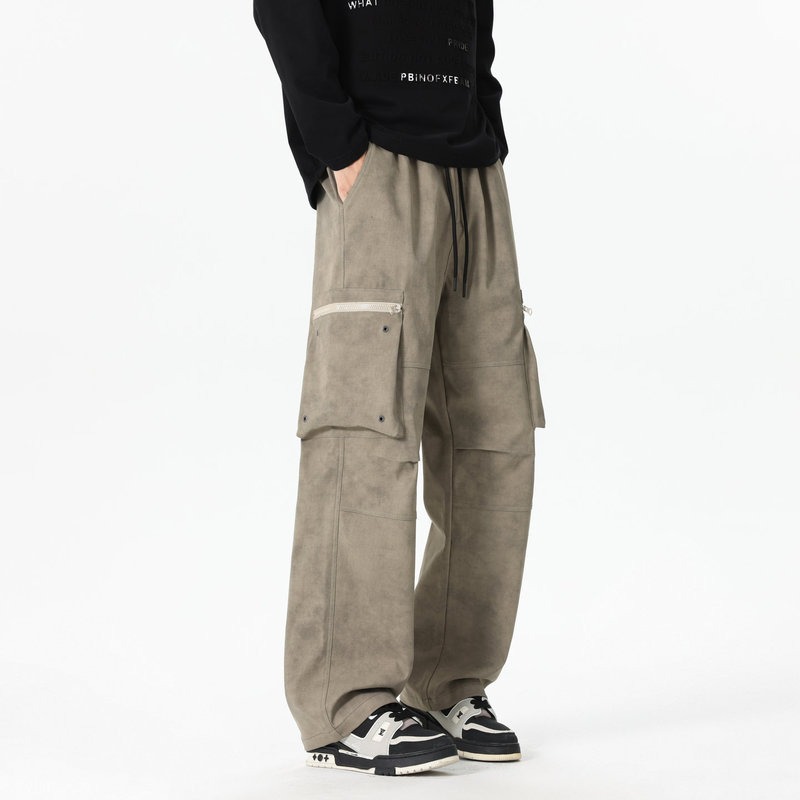 Cargo Pant Wide - กางเกงขายาวทรงหลวมเอวสูงผ้ายืดมีกระเป๋า สไตล์อเมริกันลำลอง ใส่ได้หลายโอกาส เหมาะสำหรับฤดูใบไม้ผลิและฤดูใบไม้ร่วง