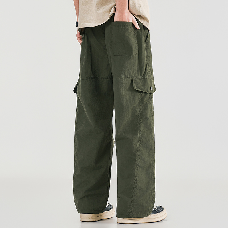 Cargo Pant Wide - กางเกงทำงานผู้ชายทรงหลวมสไตล์ลำลองสำหรับฤดูร้อน ฤดูใบไม้ผลิ และฤดูใบไม้ร่วง มีกระเป๋าหลายช่อง เหมาะสำหรับใส่เล่นกีฬากลางแจ้ง