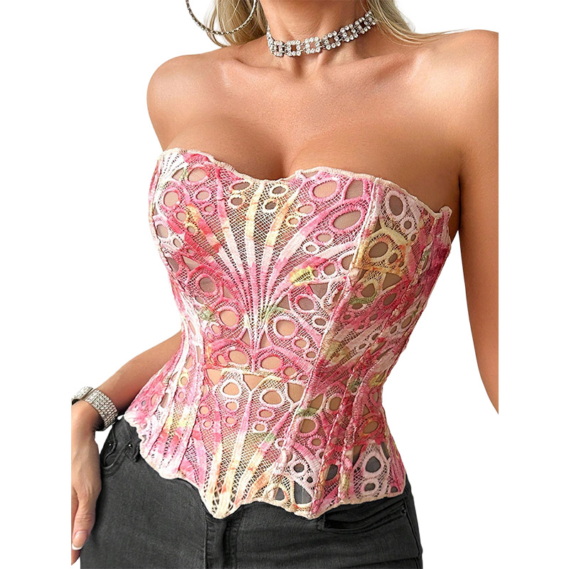 Mesh Top Layering - เสื้อครอปเซ็กซี่แบบตาข่ายโปร่ง ระบายอากาศได้ดี แต่งลูกไม้ลายฉลุ ดีไซน์เก๋ไก๋ สองชั้น ช่วยกระชับสัดส่วน