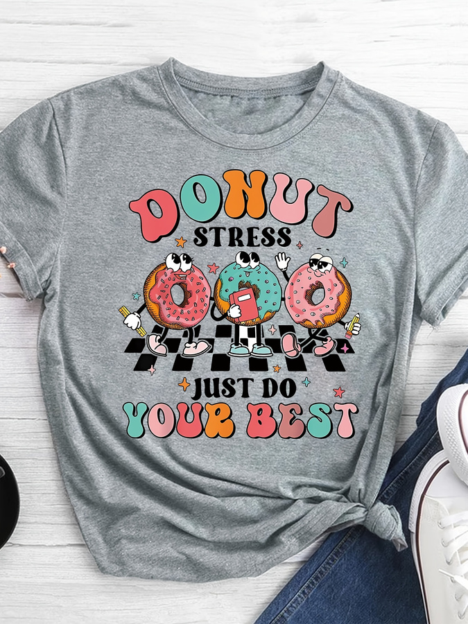 Street Fashion Trends 2025 - เสื้อยืดพิมพ์ลายการ์ตูนโดนัท เสื้อลำลองคอกลมแขนสั้นสำหรับฤดูร้อนและฤดูใบไม้ผลิ เสื้อผ้าผู้หญิง