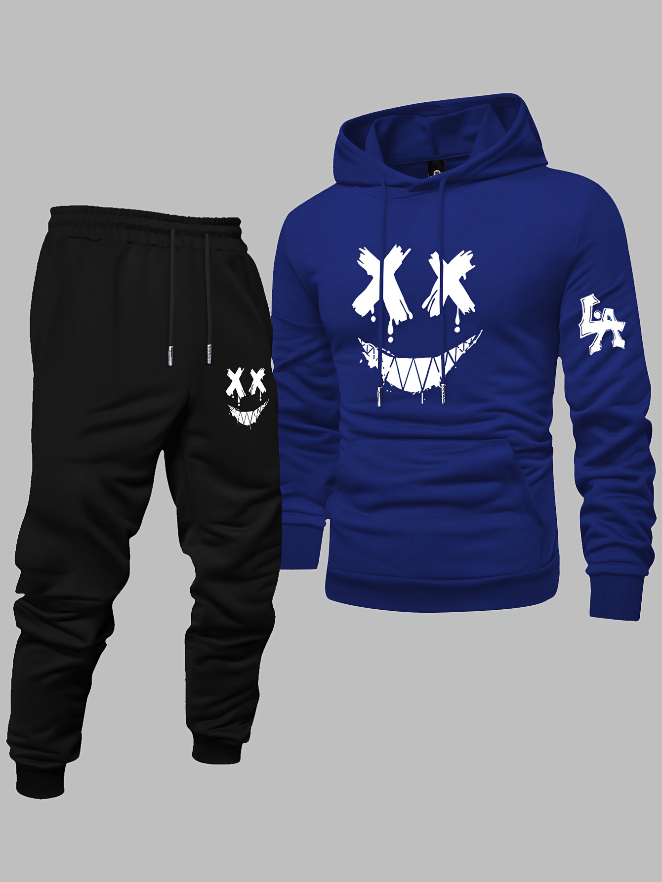 Graphic Hoodie Streetwear - ชุดเซ็ตแทรคสูทสตรีทแวร์ผู้ชายเทรนดี้ปี 2026 ลายกราฟิก X Eyes Smiley
