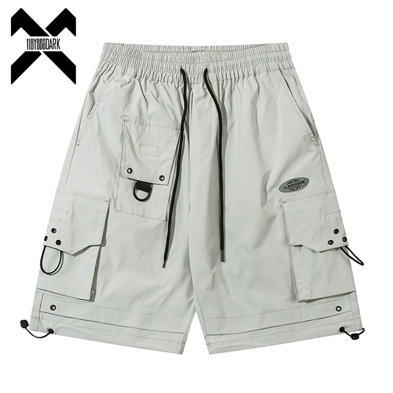 Techwear Pants Tactical - 2025 กางเกงขาสั้นฤดูร้อนMens Multi Pocketยุทธวิธีอเนกประสงค์สั้นกางเกงหลวมStreetwear Elasticเอวกางเกงขาสั้นสีดําTechwear