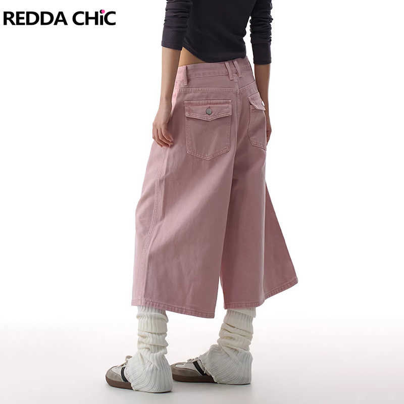 Cargo Pant Wide - REDDACHiC กางเกงยีนส์ขาสั้นสีชมพูผู้หญิงฤดูร้อนจอร์ตส์น่ารักขาตรงเอวต่ำกางเกงลำลองแบบลำลองสวมใส่ได้ทุกวัน