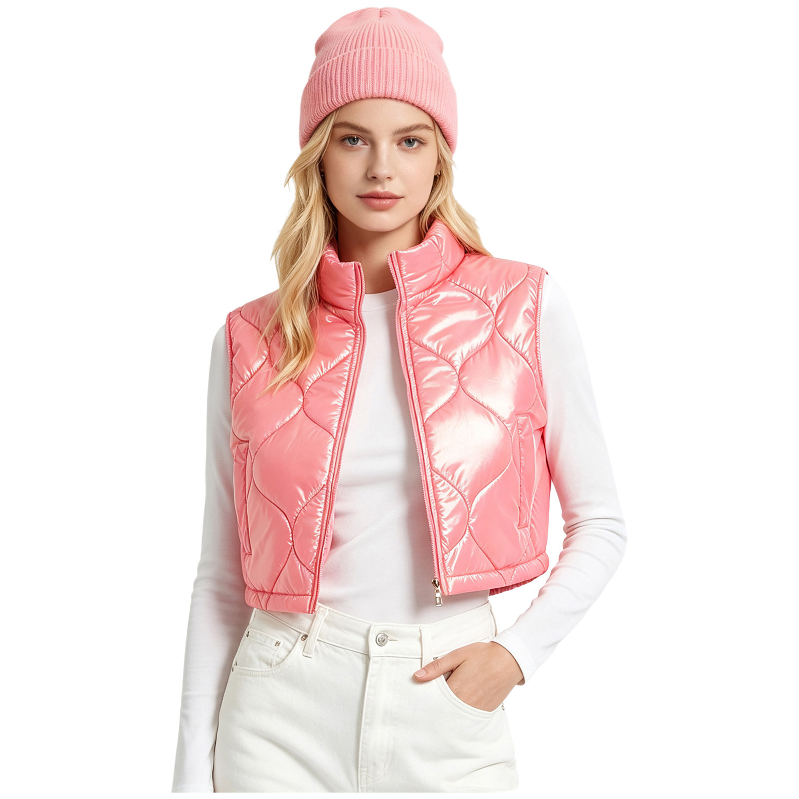 เสื้อโค้ทสั้นสำหรับผู้หญิง เสื - Puffer Vest Padded บทวิจารณ์และราคา
