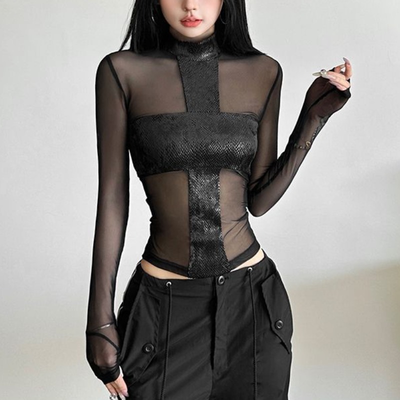 สไตล์อเมริกันตาข่ายแขนยาวเสื้อ - Mesh Top Layering บทวิจารณ์และราคา