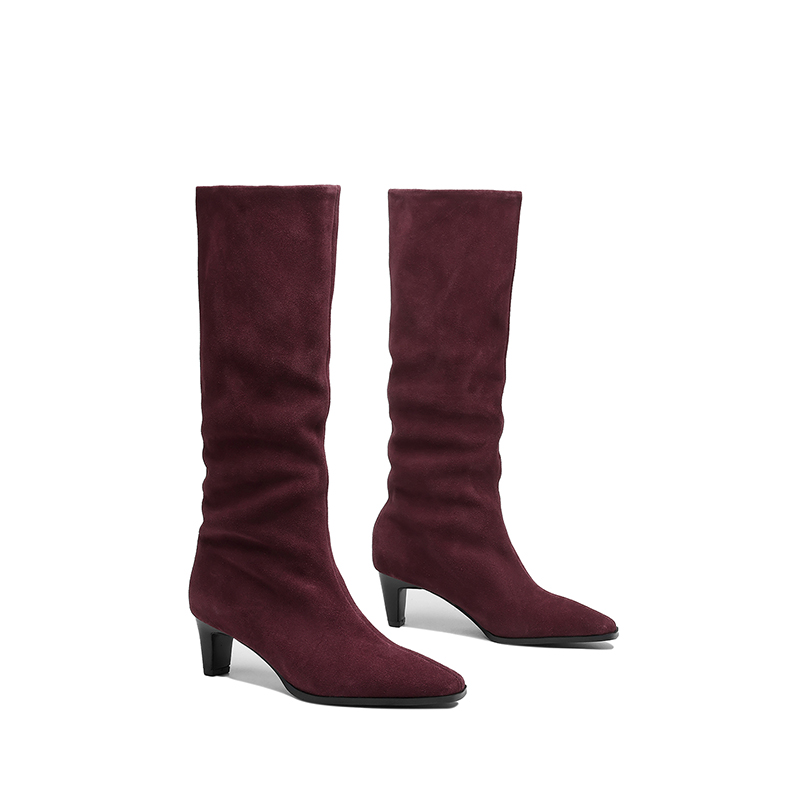 รองเท้าบูทหนังวัวแท้ทรงสูงถึงเ - Street Fashion Winter บทวิจารณ์และราคา
