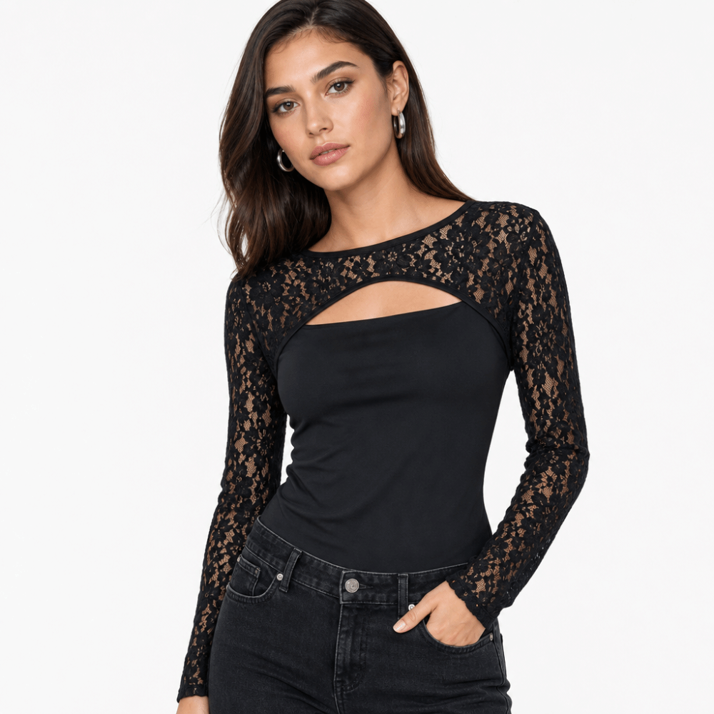เสื้อแขนยาวลูกไม้สีพื้นมีสไตล์ - Mesh Top Layering บทวิจารณ์และราคา