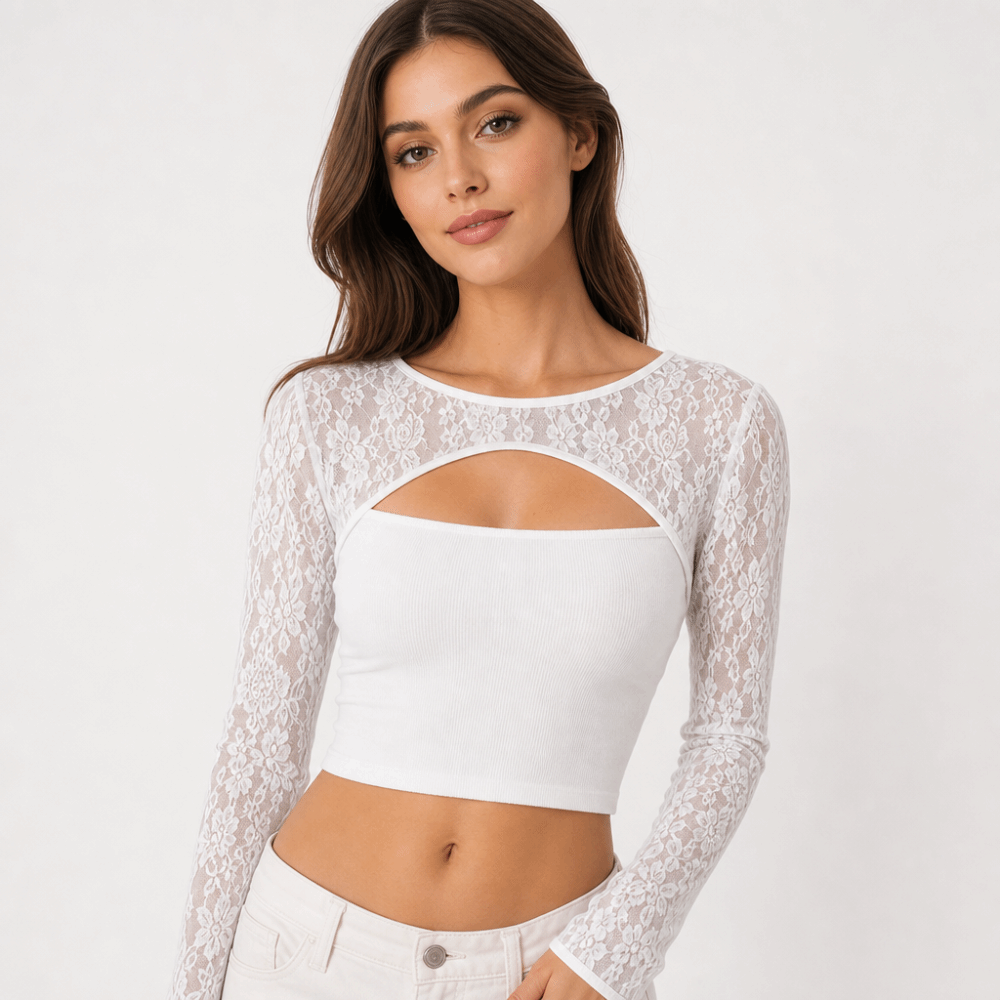เสื้อแขนยาวลูกไม้สีพื้นมีสไตล์ - Mesh Top Layering บทวิจารณ์และราคา