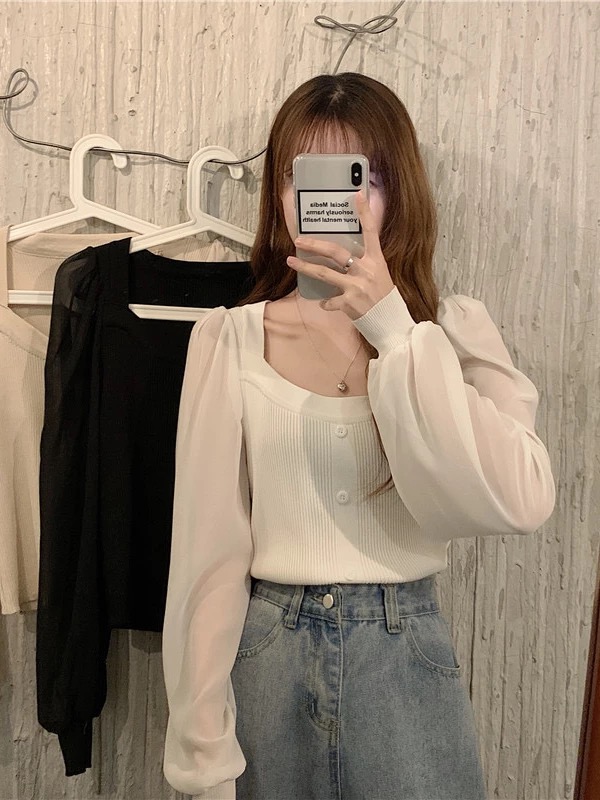 เสื้อถักแขนยาวแฟชั่นสำหรับผู้ห - Mesh Top Layering บทวิจารณ์และราคา