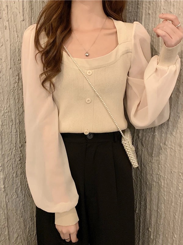 เสื้อถักแขนยาวแฟชั่นสำหรับผู้ห - Mesh Top Layering บทวิจารณ์และราคา