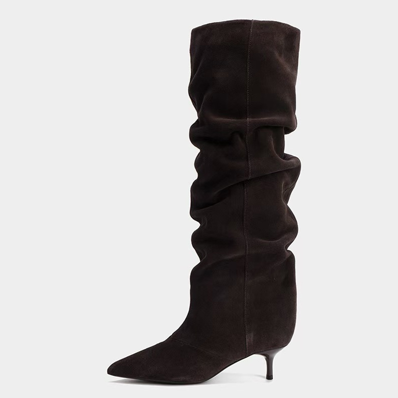 รองเท้าบูทสูงถึงเข่าแบบจีบหนัง - Street Fashion Winter บทวิจารณ์และราคา