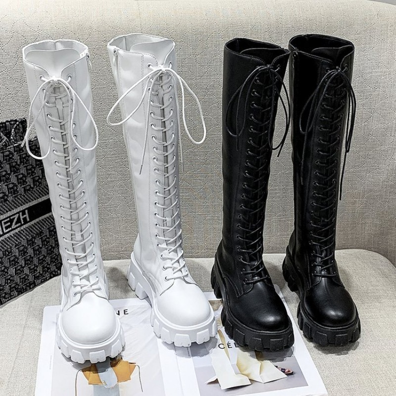 รองเท้าบูทผู้หญิงแบบผูกเชือก ค - Street Fashion Winter บทวิจารณ์และราคา