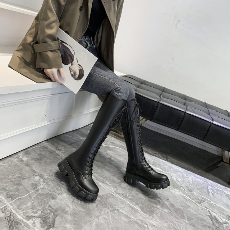รองเท้าบูทผู้หญิงแบบผูกเชือก ค - Street Fashion Winter บทวิจารณ์และราคา